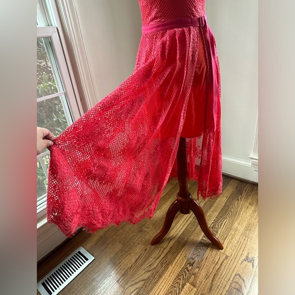 FREE PEOPLE NWT Red Orange Lace Dress Plunging V Sexy Back - Picture 5 of 10
